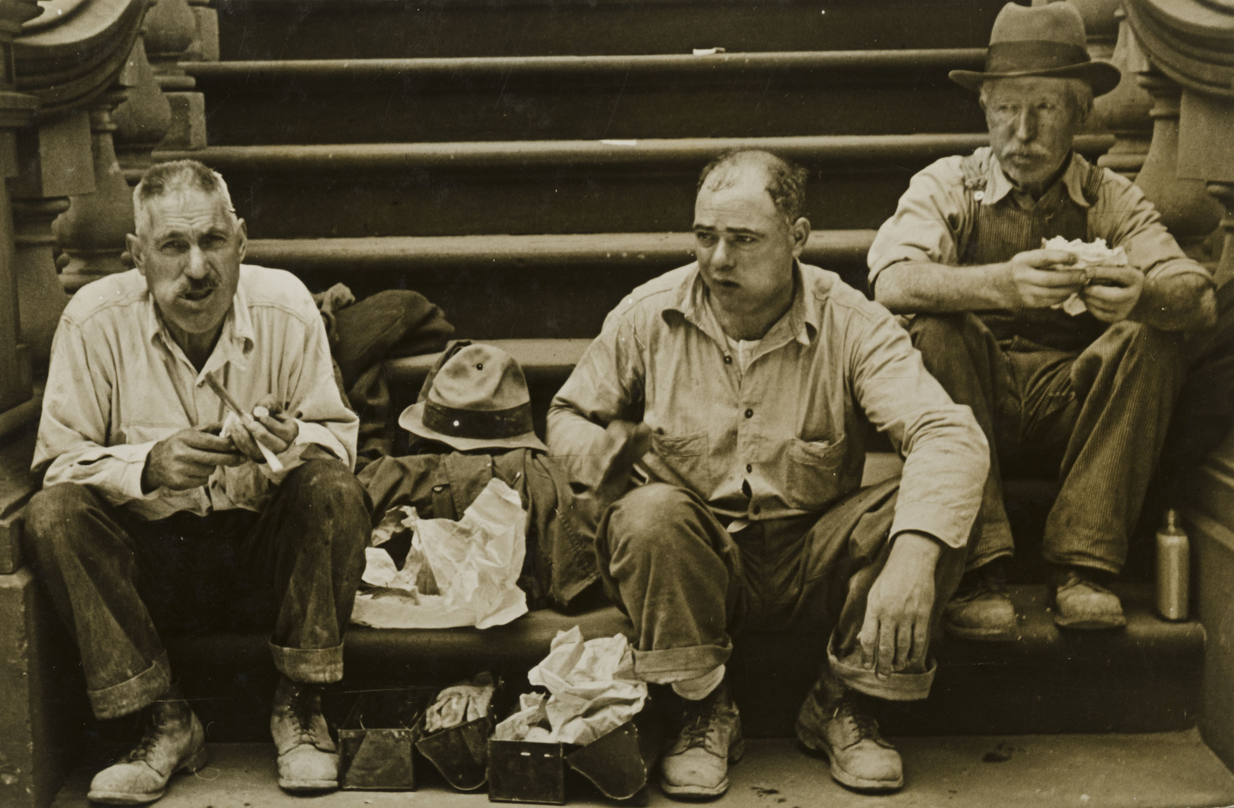 Men Eating Lunch on Steps, New York