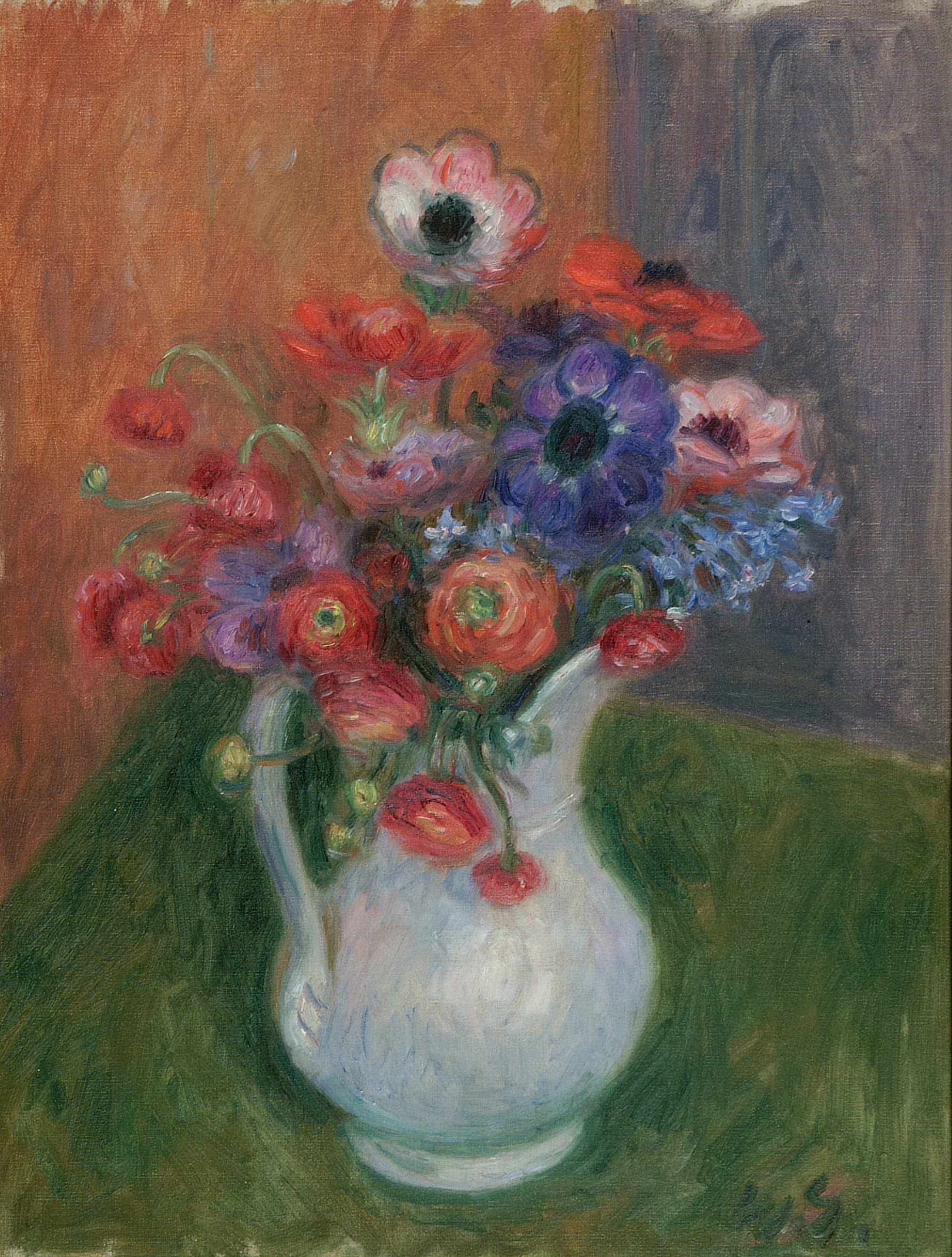 Anemones in a White Pitcher