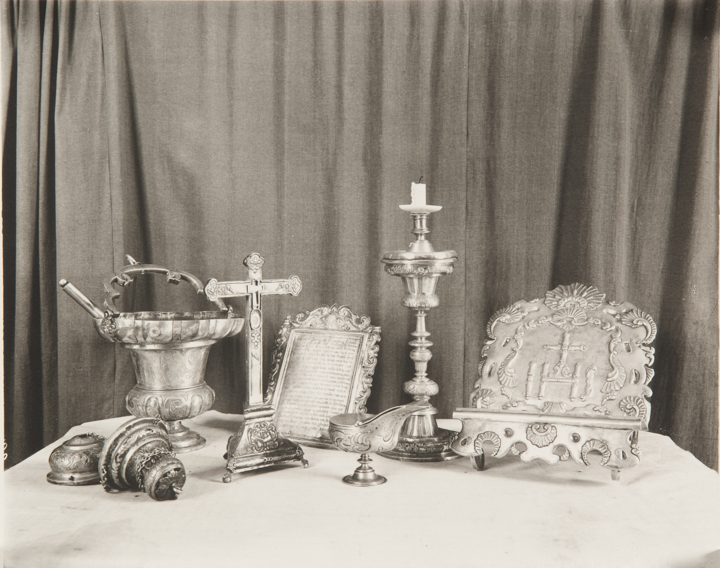 Religious objects: chalice, candle stick, etc