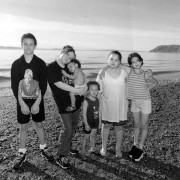 Tiny at thirty on the beach with her 5 children, Seattle