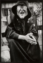 Man with mask and black robe in Halloween, New York