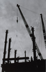 Silhouette of construction workers and canes