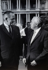 LBJ talking with British Prime Minister Harold Wilson talking in front of the White House From the Life magazine story “Prime Minister Harold Wilson in D.C.”
