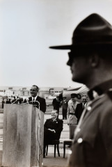 LBJ giving a speech in front of men in the Air Force From the Life magazine story “Pres. Johnson’s Trip”