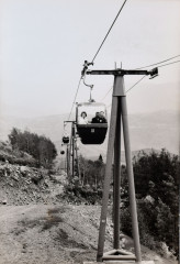 Lady Bird on a ski lift up a mountain From the Life magazine story “Mrs. Johnsons’ Trip to West”