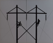 Electrical workers near high tension wires